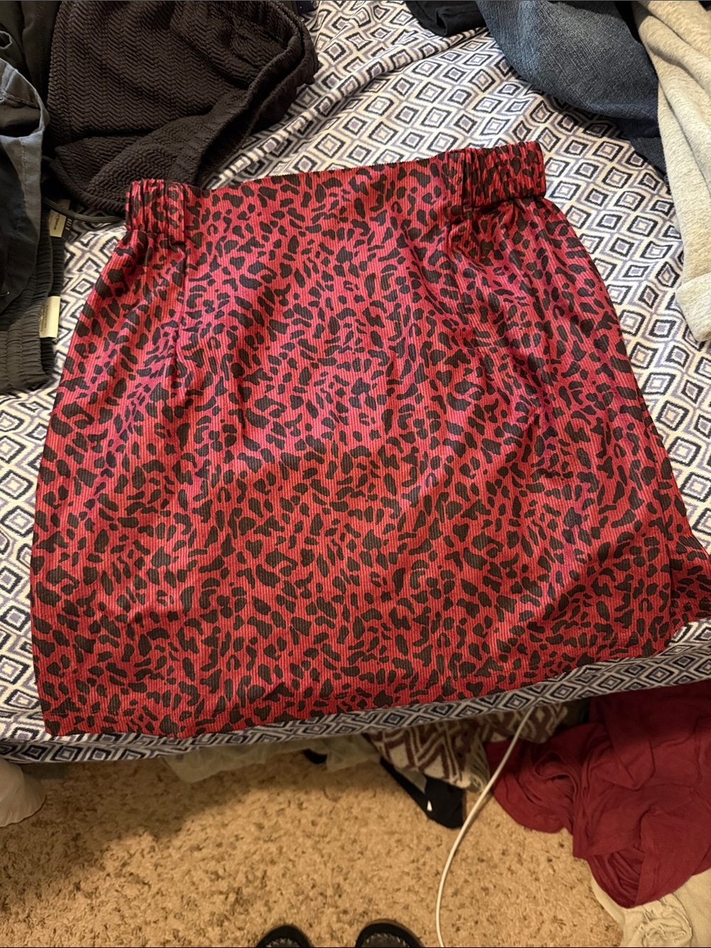 Red Leopard Print Mini Skirt